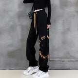 GORUNRUN-Fashion Loose Women Streetwear Straight Pants Summer Harajuku High Waist Hip Hop Sweatpants Korean Letter Elastic Trousers New