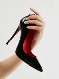 GORUNRUN-2024 New 12cm Pointed Black High Heels, Women's Fine Heels, Elegant Charm, Sexy Shallow Mouth Large Red Sole Single Shoes