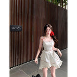 Gorunrun-hoco dresses -hoco dresses -Y2K Irregular Mini Dress Women Fairy Party Lace Bow Strap One Pieces Dresses Summer Vacation Korean Bodycon A Line Vestidos New