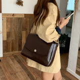 GORUNRUN- Vintage Lage Capacity Messenger Bag Women Simple Solid Luxury Designer Female Tote Bag High Quality PU Leather Handbags