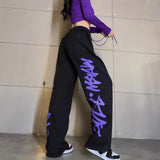 GORUNRUN-Streetwear Jogging Sweatpants Women Y2K Graffiti Print Loose Wide Leg Pants Harajuku Hip Hop Drawstring Casual Sports Trousers