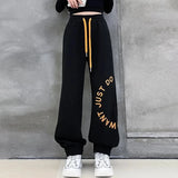 GORUNRUN-Fashion Loose Women Streetwear Straight Pants Summer Harajuku High Waist Hip Hop Sweatpants Korean Letter Elastic Trousers New