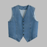 GORUNRUN-Womens Denim Vest Sleeveless V Neck Button Down Jean Waistcoat Jacket Y2K Summer Crop Tops