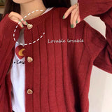 GORUNRUN-Sweet Knitted Cardigan Women Heart Buttons Sweaters Coat Korean Cropped Slim Knitwear Solid Kawaii Casual Jumpers Outwear Tops