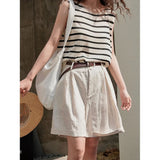 GORUNRUN-Summer Korea Style Lazy Linen Curled Shorts Wide Leg Loose Slim Casual Hot Pants For Women