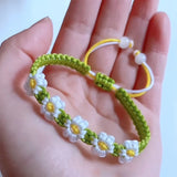 GORUNRUN-Gifts Good Luck Couple Bracelet Handmade 7 Daisy Flower Bracelets for Protection Womens Green Woven Braided String Bracelet Jewelry Personalized Birthday Gifts