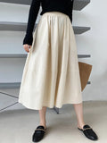 Gorunrun- High Elastic Waist Gray Brown Casual A-LINE Midi Half-body Skirt Women Fashion Tide New Spring Autumn