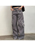 GORUNRUN-Woman Denim Pants Loose Trousers Low Waist Sweatpants Floor-Length Cargo Pockets Pants Bell Bottoms Hiking Design Pant Y2K