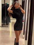 Gorunrun-hoco dresses -hoco dresses  Sequin Fashion Sleeveless Mini Dress For Women Black Slim Patchwork Glitter Elegant Party Dress Gown Women's Dress New