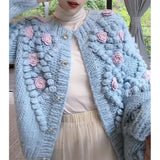 GORUNRUN-Harajuku Crop Knitted Cardigans Women 3D Flower Sweater Coat Sweet Single Breasted Knitwears Jackets Korean Loose Jumper Outwear