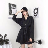 Gorunrun-hoco dresses -hoco dresses -S-4Xl Gothic Black Mini Dress Women Streetwear Belt Long Sleeve One Pieces Dresses Dark Academic Korean Bodycon A Line Vestidos