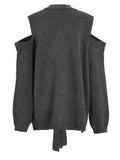 Gorunrun- Gray Buckle Big Size Pocket Knitting Cardigan Sweater V-Neck Long Sleeve Women New Fashion Tide Spring Autumn