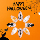 Gorunrun-Halloween Nails 24Pcs Short Oval Halloween Fake Nail Almond Spider Web Press on Nail Ghost Pumpkin Cute Wearable Nails for Women&Girl Nail Art