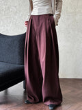 Gorunrun- High Waist Wine Red Brief Pleated Long Wide Leg Elegant Pants New Trousers Women Fashion Tide Spring Autumn