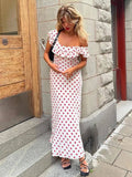 GORUNRUN-2024 Polka Dot Ruffles Bandage Maxi Dress Women Off Shoulder Slim Elegant Party Dress Summer Beach Holiday Sundresses