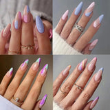 Gorunrun-Fall Nails DIY Simple French Wearable False Nails Almond Colorful Stripes Colorblock Design Manicure Fake Nails Line Full Cover Press On Nail