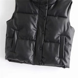 GORUNRUN-Puffy Vest Women Streetwear Winter Thick Parkas Jacket Black Pu Female Coats Faux Leather Down Waistcoat Fashion Loose Lady Vest