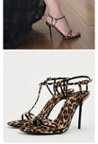 GORUNRUN-Leopard print high heels, sexy small stature, temperament, thin heels, summer open toe buckle sandals, women's 2024 new model