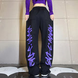 GORUNRUN-Streetwear Jogging Sweatpants Women Y2K Graffiti Print Loose Wide Leg Pants Harajuku Hip Hop Drawstring Casual Sports Trousers