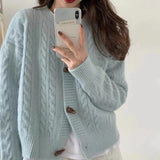 GORUNRUN-Cropped Knitted Cardigan Women Solid Short Sweater Coat Japanese Korean Single Breasted Knitwear Streetwear Vintage Jumper Tops