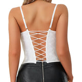 GORUNRUN-Women Lace Sleeveless Halter White Bustier Tops Casual Camisole Summer Sexy Slim Lingerie Crop Tank Top Open Front Boned Corset