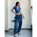 GORUNRUN-Y2K Joggers Sweatpants Women Streetwear Oversize Print Jogging Wide Leg Pants Hip Hop Korean Baggy Casual Black Sports Trousers