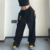 GORUNRUN-Y2K Joggers Sweatpants Women Streetwear Oversize Print Jogging Wide Leg Pants Hip Hop Baggy Casual Black Sports Trousers