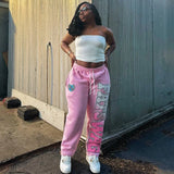 Gorunrun-Aesthetic sexy pink letter printed straight pants y2k 2000s clothes niche classic simple casual versatile couple baggy sweatpant