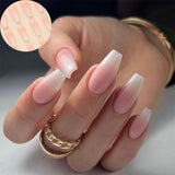 Gorunrun-Fall Nails DIY 24pcs White Gradient Fake Nails Long Ballet French False Nail Press on Nails Waterproof Faux Fingernails Finished Patch