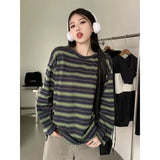 GORUNRUN-Harajuku Striped T Shirts Women Streetwear Oversized Tops Bf Vintage Korean Long Sleeve Casual Pullovers Spring Autumn Loose Tee