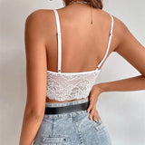 GORUNRUN-Summer Women V-neck White Top Camisole Lace Mesh Halter Bustier Corset Slim Fit Sleeveless Lingerie Cropped Tank Tops Short Vest