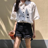 GORUNRUN-Harajuku Cartoon Shirts Women Streetwear Print Short Sleeve Blouses Korean Fashion White Loose Casual Tops Spring Summer New