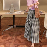 GORUNRUN Retro Plaid Wide Leg Pants Women Streetwear High Waist Drawstring Loose Casual Trousers Summer Korean All Match Skirt Pant