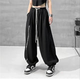 GORUNRUN Y2K Black Joggers Sweatpants Women Hip Hop Letter Print Wide Leg Pants Streetwear Oversized 2Xl Drawstring Trousers Bf