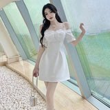 Gorunrun-hoco dresses -hoco dresses -Gorunrun-hoco dresses -hoco dresses  Bow Sexy Slash Neck Dress Women Summer Korean Elegant White Mini Dress Fashion All Match Party Night Camis Vestidos