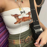 GORUNRUN-Kawaii Strapless Camis Summer Slim Fit Vest Y2K Aesthetic Bow Deer Print Bandeau Crop Tops Women Backless Tube Tops Clubwear