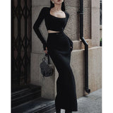 GORUNRUN-Elegant Slit Midi Skirt Women Streetwear High Waist Black Suit Skirts Office Lady Korean Fashion Slim Pencil Skirt Spring Summer