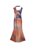 GORUNRUN-Sleeveless Backless Maxi Dress Women 2024 Summer Bodycon Elegant Sexy Tie Dye Outfits Ladies Birthday Party Club Dresses