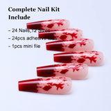 Gorunrun-Halloween Nails 24Pcs Red Blood Drop False Nails Halloween Dark Smudge Fake Nail Almond Removable False Nail With Jelly Glue For Women&Girl