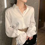 GORUNRUN-Elegant White Shirts Women Streetwear Chiffon Flare Long Sleeve Blouses Office Lady Korean Fashion Casual All Match Tops New