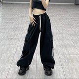 GORUNRUN Y2K Striped Cargo Pants Women Hip Hop Streetwear Sweatpants Baggy Joggers Bf High Waist Loose Drawstring Wide Leg Trousers