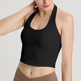 GORUNRUN-2023 Summer Sexy Sports Bra Rib Sport Top Underwear Women's Running Gathered Bra Hanging Neck Fitness Vest Fixed Padded Yoga Bra