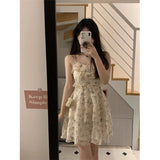 Gorunrun-hoco dresses -hoco dresses -Sweet Floral Mini Dress Women Korean Ruffles Spaghetti Strap One Pieces Dresses Vacation Beach Fashion Bodycon A Line Vestidos