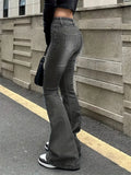 GORUNRUN-Women Flare Stretch Moustache Jeans Fashion Skinny Bell Bottom High Waist Gray Denim Pants Lady Classic Y2K Punk Long Trousers