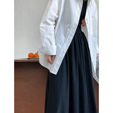 GORUNRUN-Casual Simple Blue Oversized Shirt Blue White Slouchy Loose Silhouette Blouse