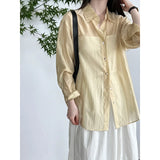 GORUNRUN-Button Back Split Lace Sunscreen Shirt Women's Summer Light Thin Silk Top