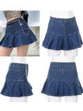 GORUNRUN High Waist Mall Goth Skirts Y2K Black Denim Shorts Skirt Punk Style E-girl Summer Outfits Jean Pleated Skirt Gothic Grunge