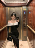 Gorunrun-2024 Luxury Smart Evening Midi Dresses Women Autumn New Korean Black Long Sleeve Bodycon Elegant Wedding Party Female Clothing