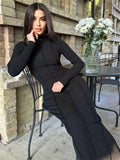 GORUNRUN Knit Long Sleeve Patchwork Maxi Dress Female Slim Split Fashion Elegant Party Dress Streetwear Solid Women Long Dress