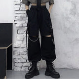 GORUNRUN Autumn Fashion Cargo Pants Women Gothic Punk Black Wide Leg Lady Hot Pants Korean Fashion Street Wear Casual Trousers New